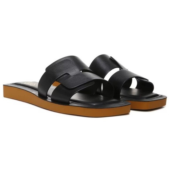 Franco Sarto Shoes - Franco Sarto Capri Slide Black Leather Square Toe Sandals